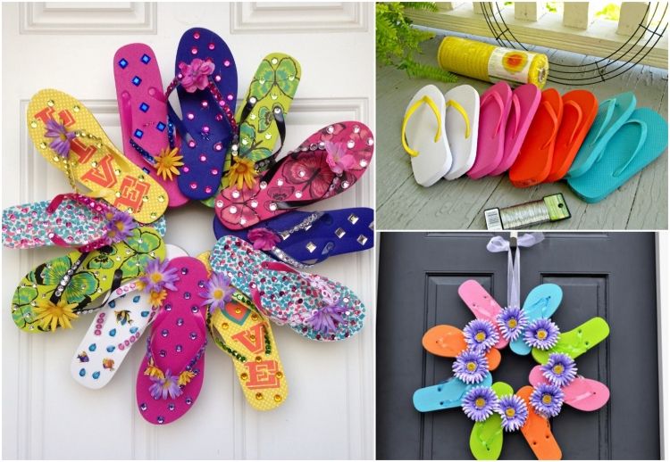 pyssla-idéer-sommar-småbarn-flip-flops-dörrkrans