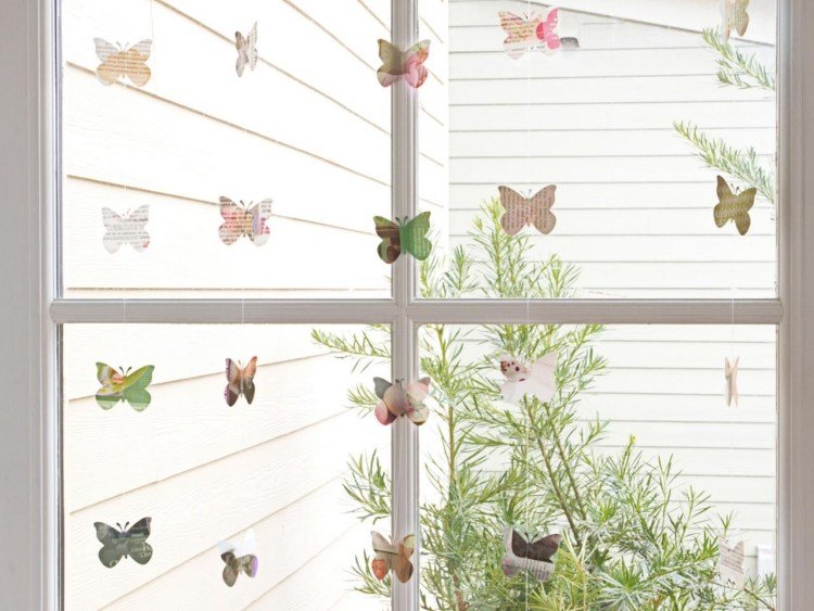 Hantverk idéer-sommar-småbarn-fjäril-krans-fönster