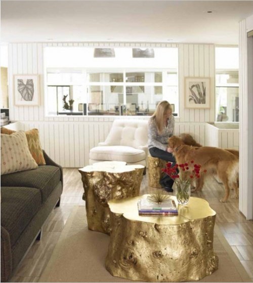 deco -idéer trädstammselement i det inre gyllene soffbordet