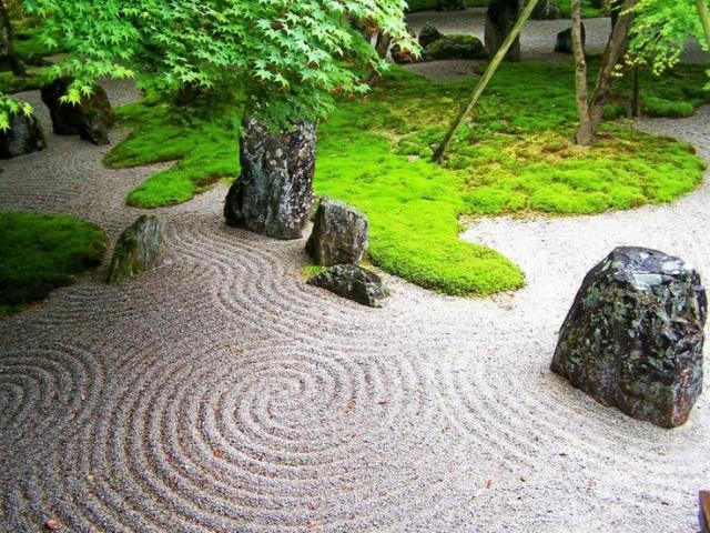 japansk stil torr trädgård plats för meditation och lugn