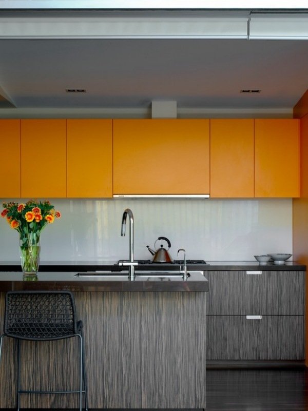 mini pentry bar diskbänk träfaner panel orange skåp