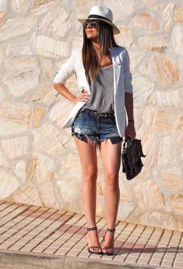 jeansshorts outfit hatt tillbehör idéer
