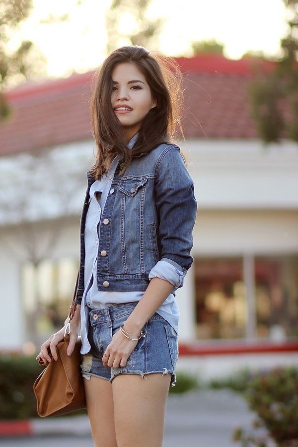 cool denim stil shorts skjorta design