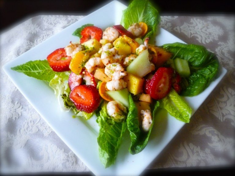 salladsrecept spenat jordgubbsräka mexikansk tequilidressing