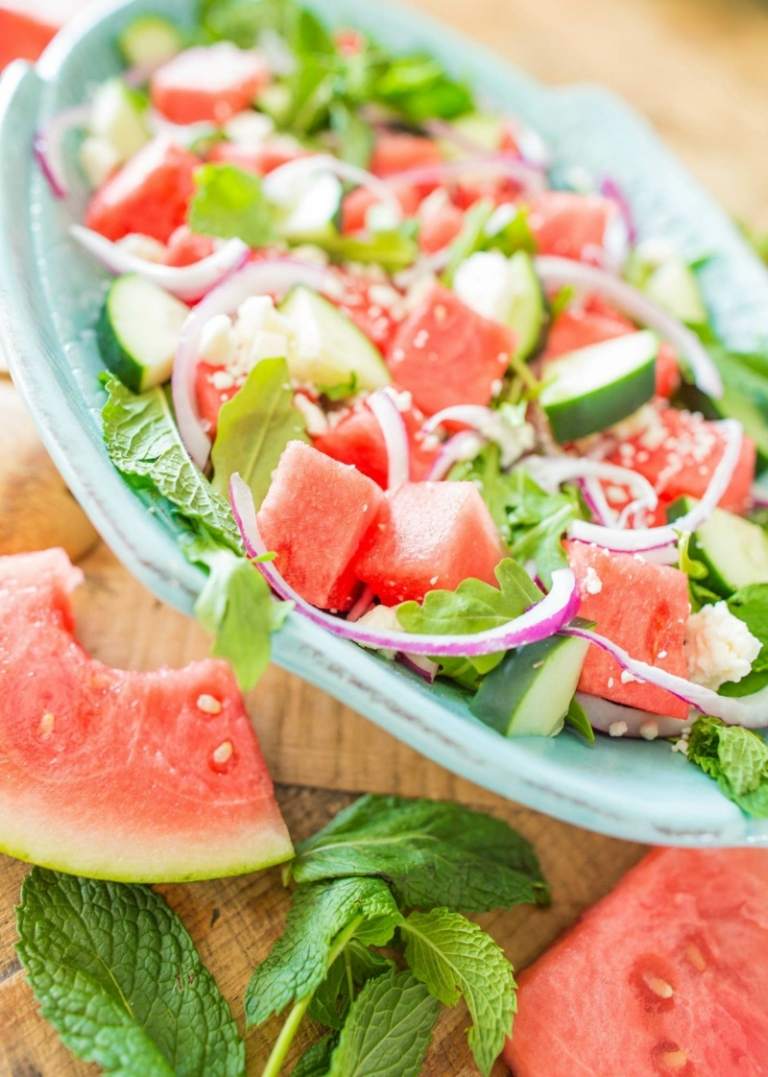 salladsrecept sommaridé gurka vattenmelonpepparmynta