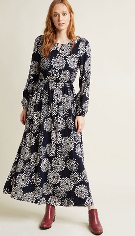 Dahlia Printed Long Dress with Sleeves