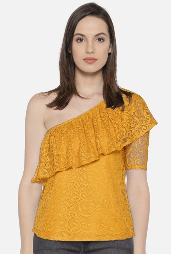Fancy One Shoulder Δαντέλα Top