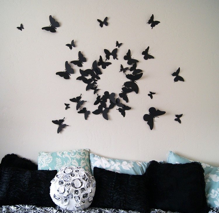 coola hantverksidéer rum-dekoration-fjärilar-cirkel-vägg