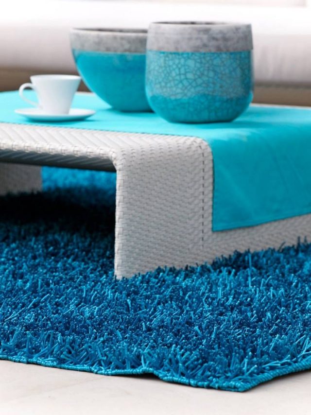 Lång hög matta azurblått vardagsrum Moderna möbleridéer