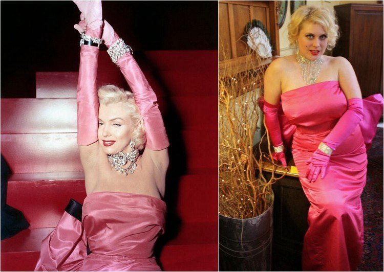 Hollywood temafest kostym idéer retro-kvinnor-marilyn-monroe-rosa-klänning