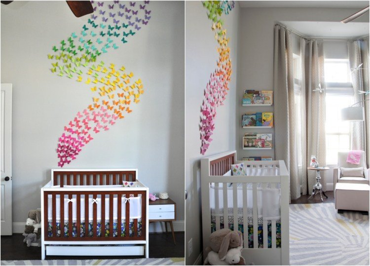 Babyrumsdekoration flicka-papper-fjärilar-gradient