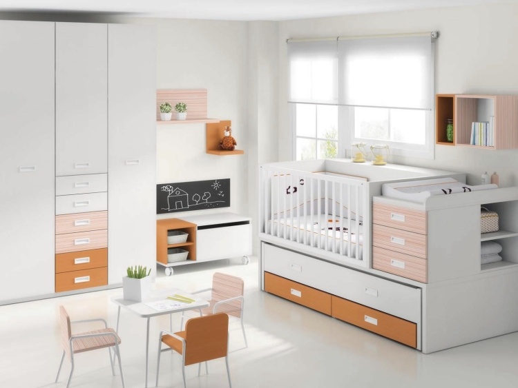 utbyggbar-barnsäng-orange-vit-lagringsutrymme-modern