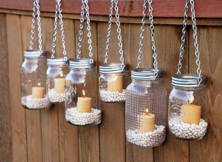 DIY ljushållare masonburkar hänger kedjeljusbönor