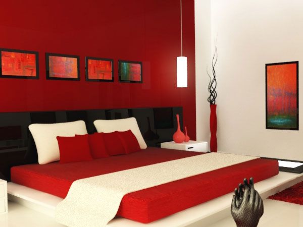Punainen makuuhuoneen suunnittelu