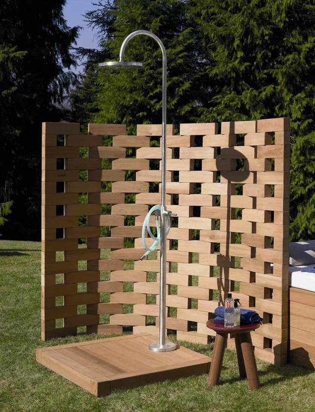 mobil trädgård dusch stål trä paravent zuccetti