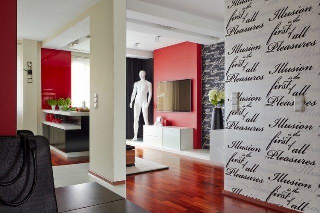 modern-rum-design-idéer-röd-vit-vägg-dekoration-talesätt
