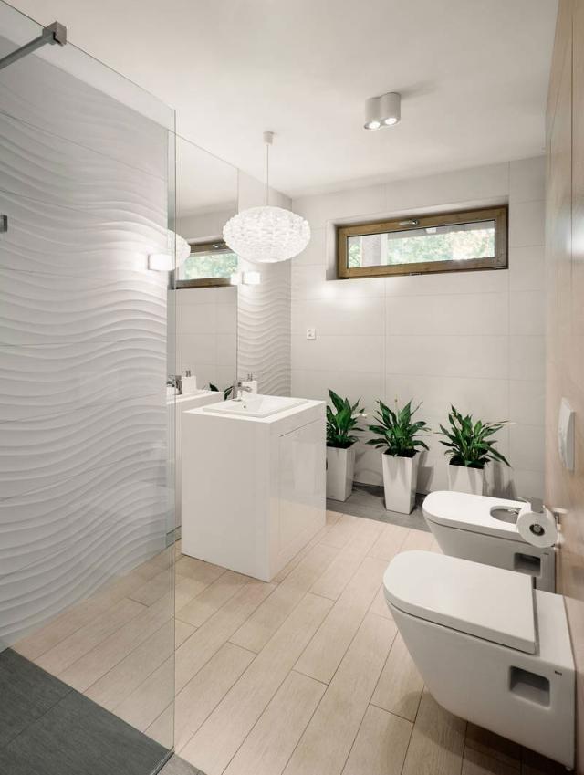 badrum design kolumn handfat väggpaneler vågmönster