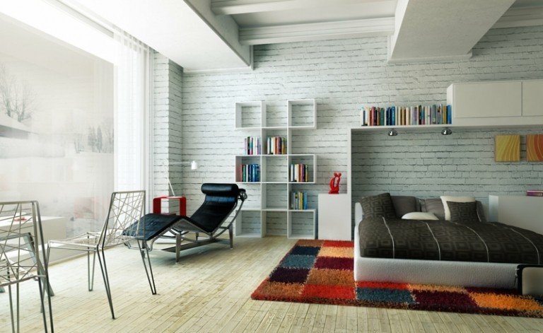 tegel väggbeklädnad vit design sovrum modern matta färgstark