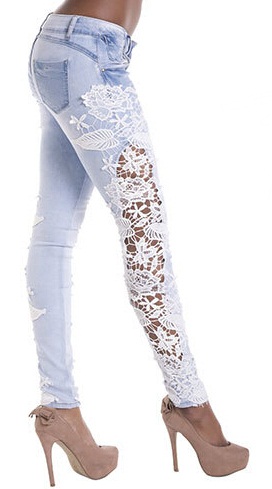 Womens Skinny Jeans with Lace Sides