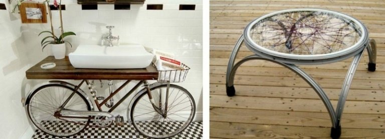upcycling idéer med cykeldelar sjunker soffbord däck glasskiva