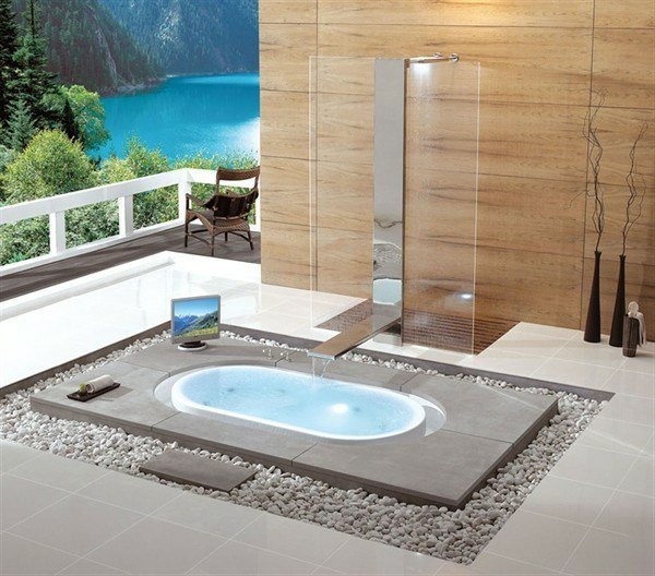 Småsten badrum skapar en lyxig design