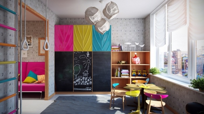 modernt-barnrum-färgglatt-skåp-fronter-svarta tavlan-lek plats-design