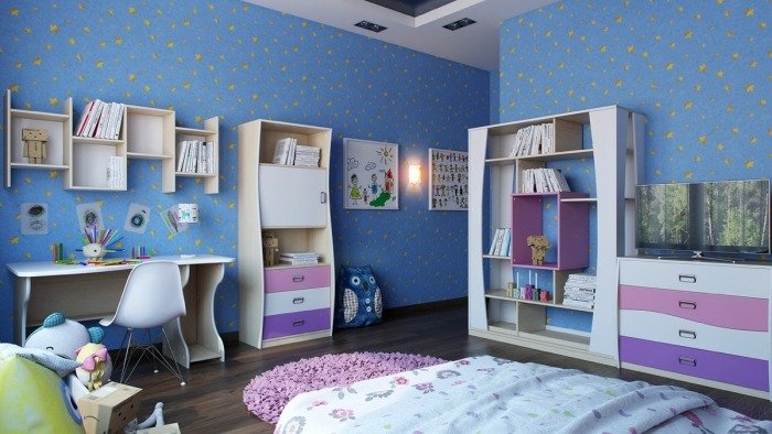 idéer-barnrum-moderna-möbler-lekfulla-design-vägg-tapetmönstrade