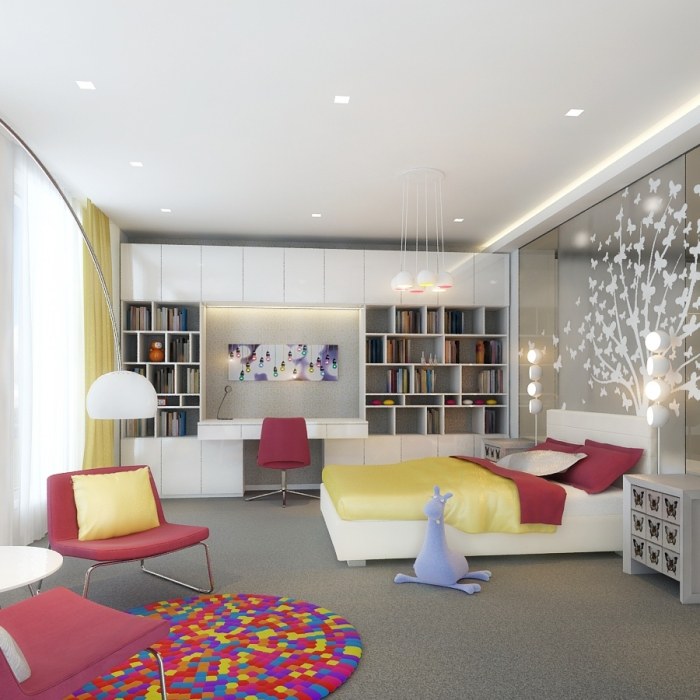 idéer-modernt-barnrum-ungdomsrum-väggmotiv-träd-dekoration