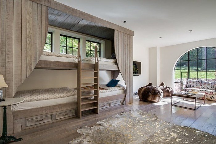 modern-barnkammare-möbler-för-syskon-trä säng-loft säng