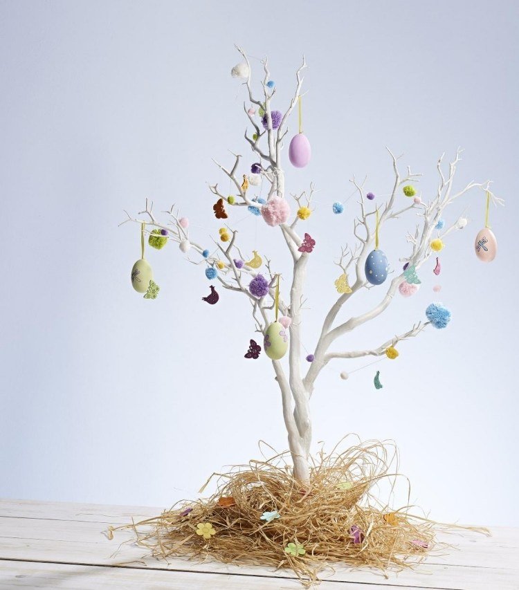 deco-idéer-påsk-påsk-ägg-träd-dig-minimalistisk-deco-halm-vit-pastellfärger