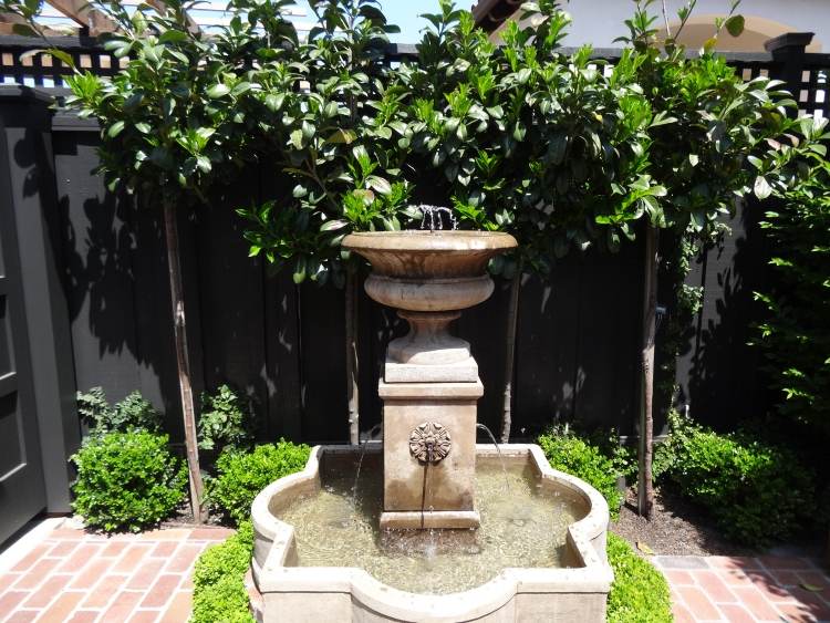 liten-bakgård-paradis-fontän-trädgård-dekoration-vatten funktion-sekretess skärm-boxwood