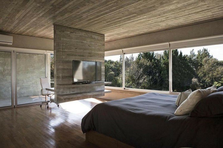 design idéer sovrum tv vägg flottör säng