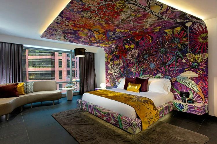 design idé stil moderna sänggavel sovrum möbler färgglada