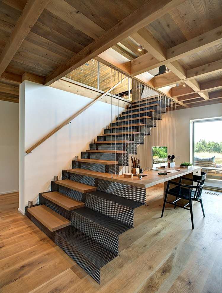interiör och designidéer trappor metall trä skrivbordsparkett