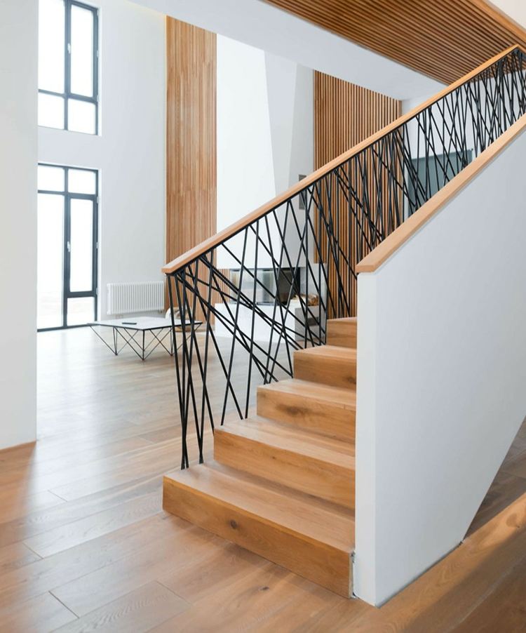 idé design interiör trä trappa räcke modern skandinavisk