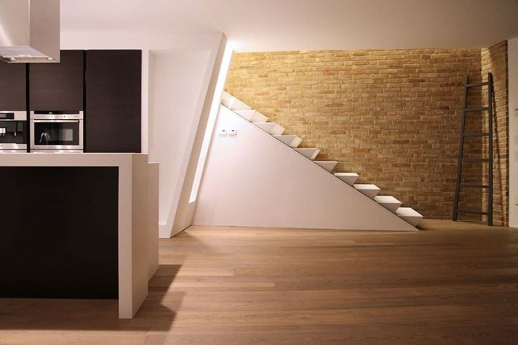 designidé interiör modernt trappområde kil kök brun parkett