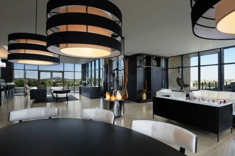 interiör och designidéer runda eldstadslampor modernt matbord sittgrupp