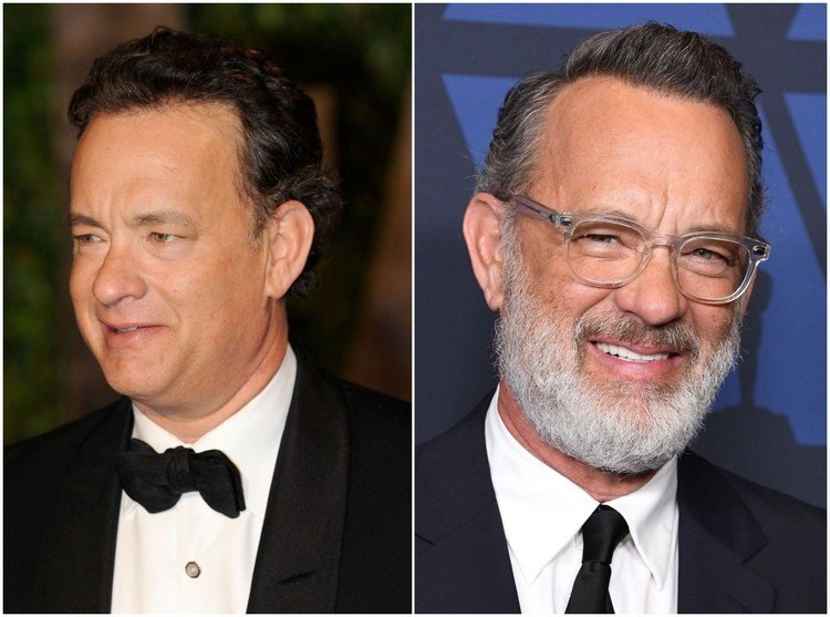 Tom Hanks med vitt skägg och glasögon