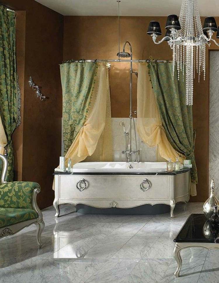 barock badrumstil antik fåtölj grön gul marmor