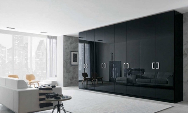 Högglanslackerad svart garderob 8-dörrars handtag metallic