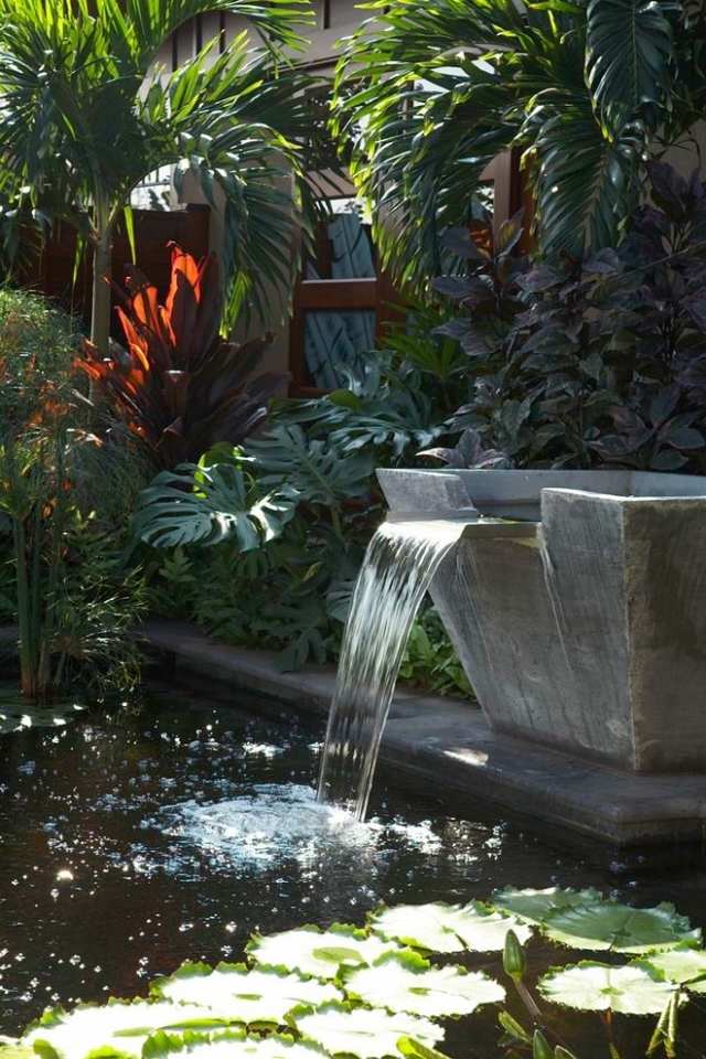 fontän minimalism i trädgården-vattenfall-byggnad-natursten