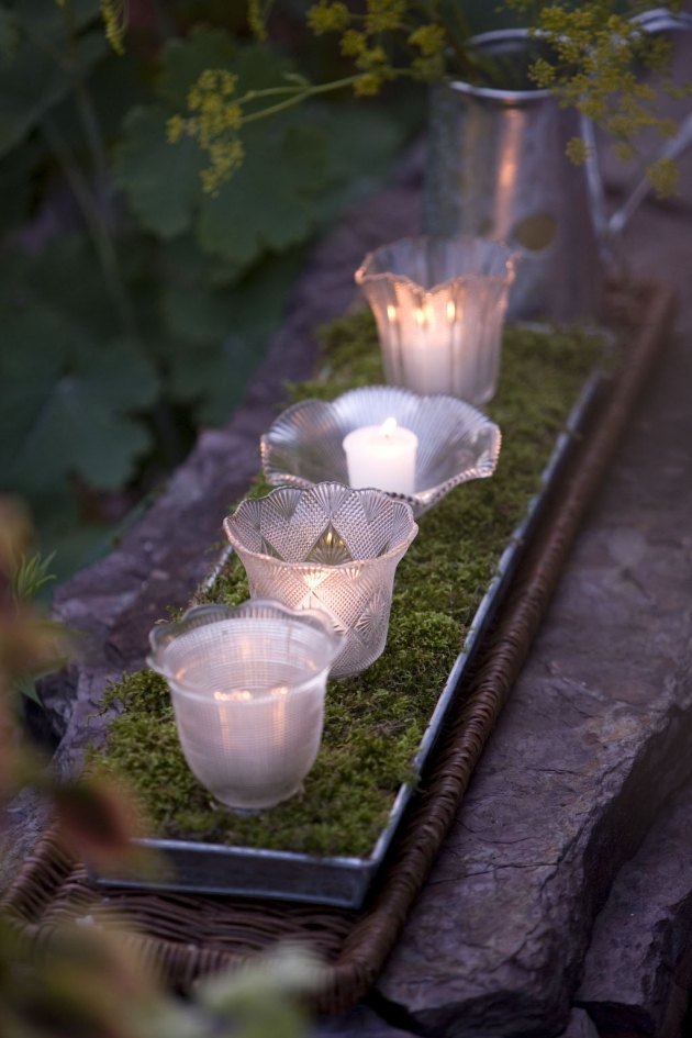 vår trädgård dekoration glas ljusstake moss säng