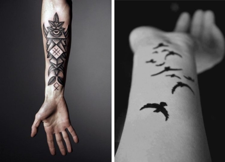 underarm-tatuering-idéer-man-kvinna-geometriska-svarta-fåglar