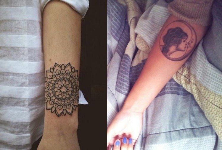 underarm-tatuering-idéer-mandala-motiv-kvinna-måne-kyssar