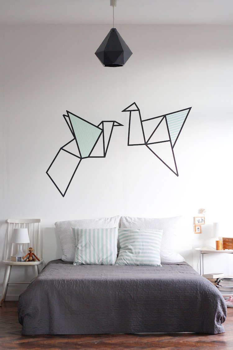 Washi Tape Ideas -diy-projekt-wanddeko-origami-ogel