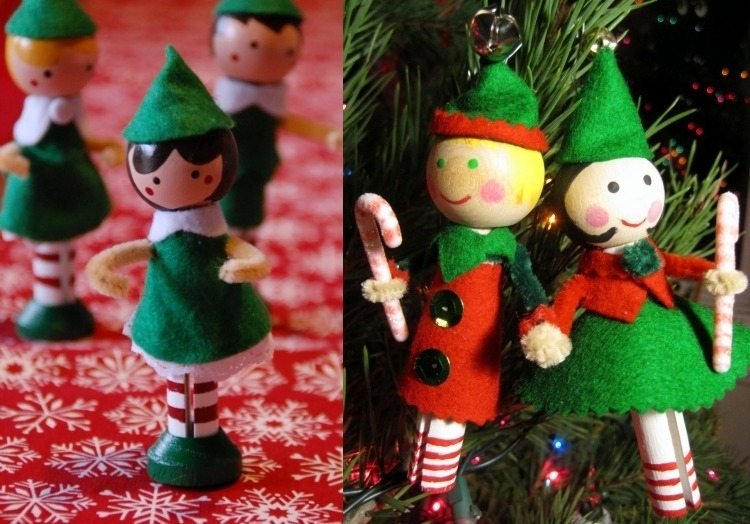 pyssla-idéer-klädnypor-jul-figurer-hanar-grön-röd-rolig-målning