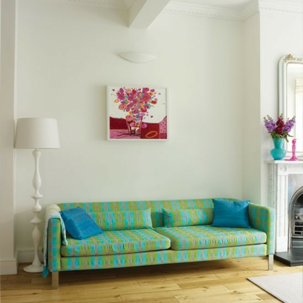 grön blå soffa väggdekoration bild vardagsrum vardagsidéer