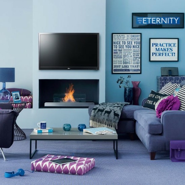 blå vardagsrum inredning idé design möbler