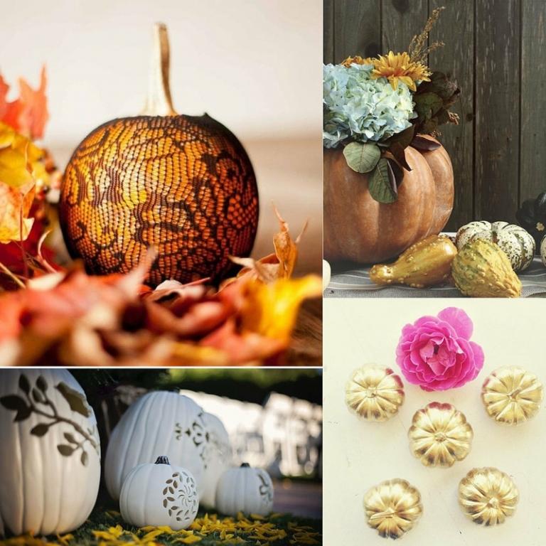 halloween dekoration idéer netto blomkruka guldfärg blommotiv snida