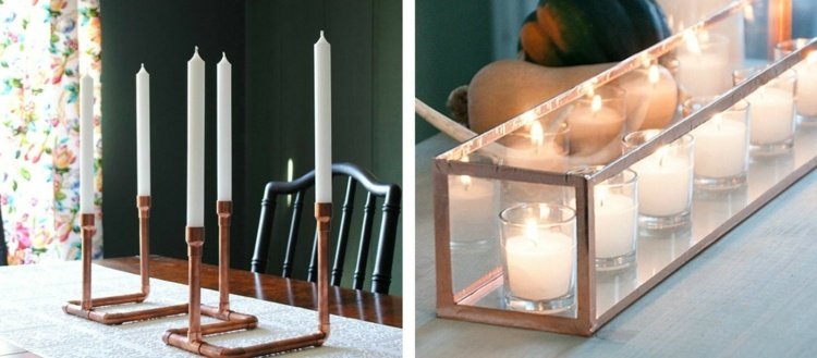 idéer höst deco industriella ljusstake rör koppar moderna